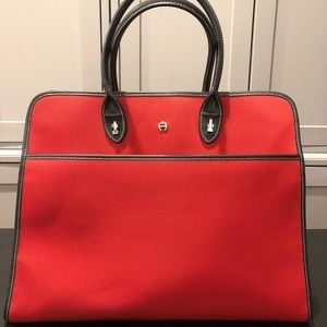 Etienne Aigner large canvas and leather tote
